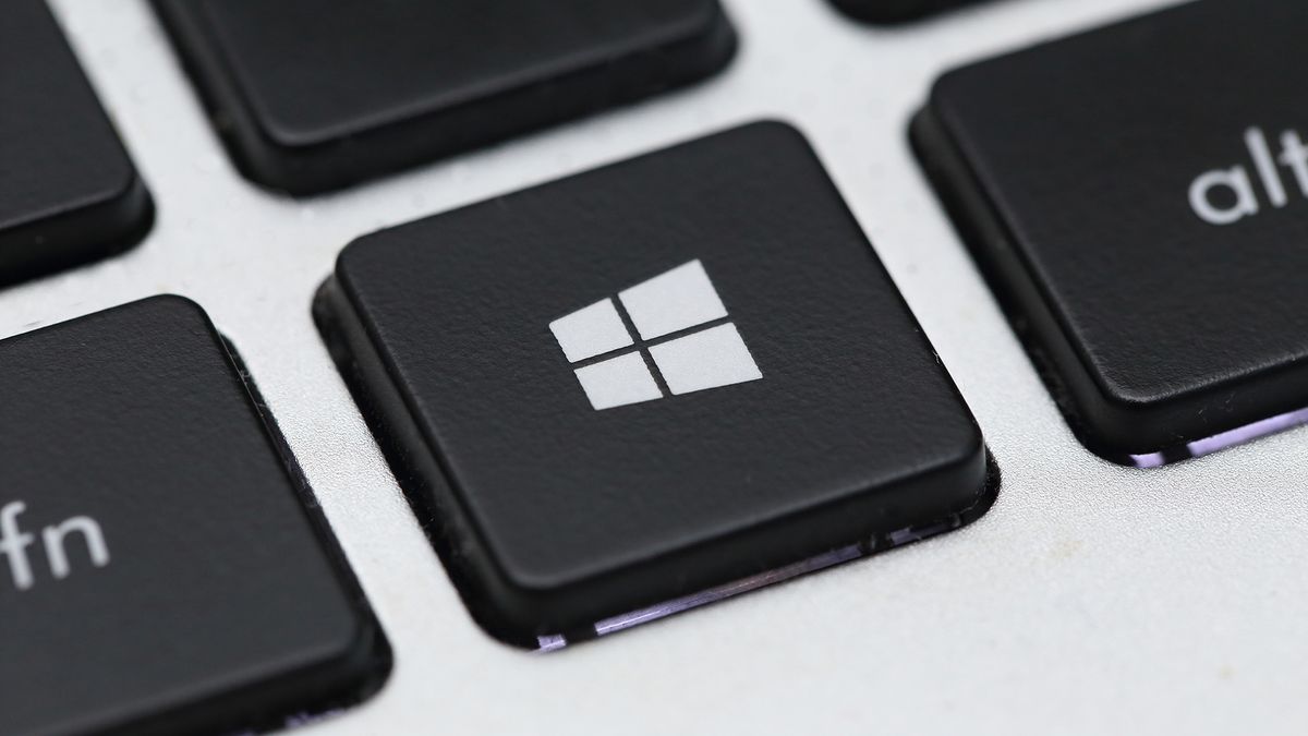 A close up of a black and white keyboard showing the Windows button