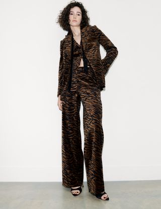 Velvet Animal-Print Wide-Leg Trousers