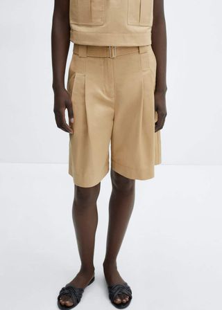 Cotton Pleated Bermuda Shorts - Women