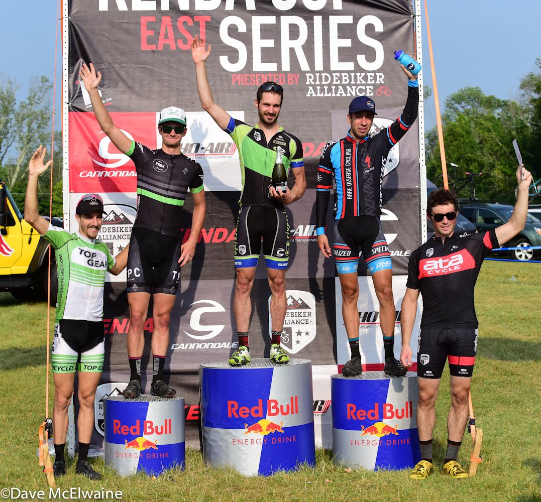 Mens podium: (L to R) Ryan Woodall (Top Gear/Felt) 5th, Mitch Hoke (Pros Closet) 3rd, Dan Timmerman (Riverside Racing) 1st, Cole Oberman (Rarediseasecycling.org) 2nd, Billy Merlone (ATA Cycles) 4th