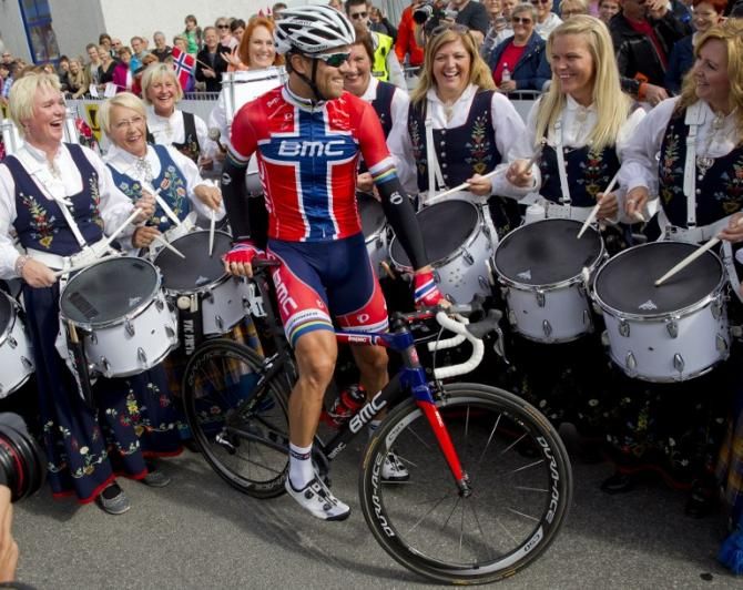 The locals drummed up some support for Norwegian champion Thor Hushovd