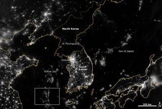 This 2012 image shows another stark nighttime view of North Korea and its more prosperous southern neighbor.