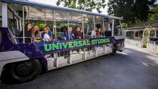 Universal Studios Hollywood electric tram with riders
