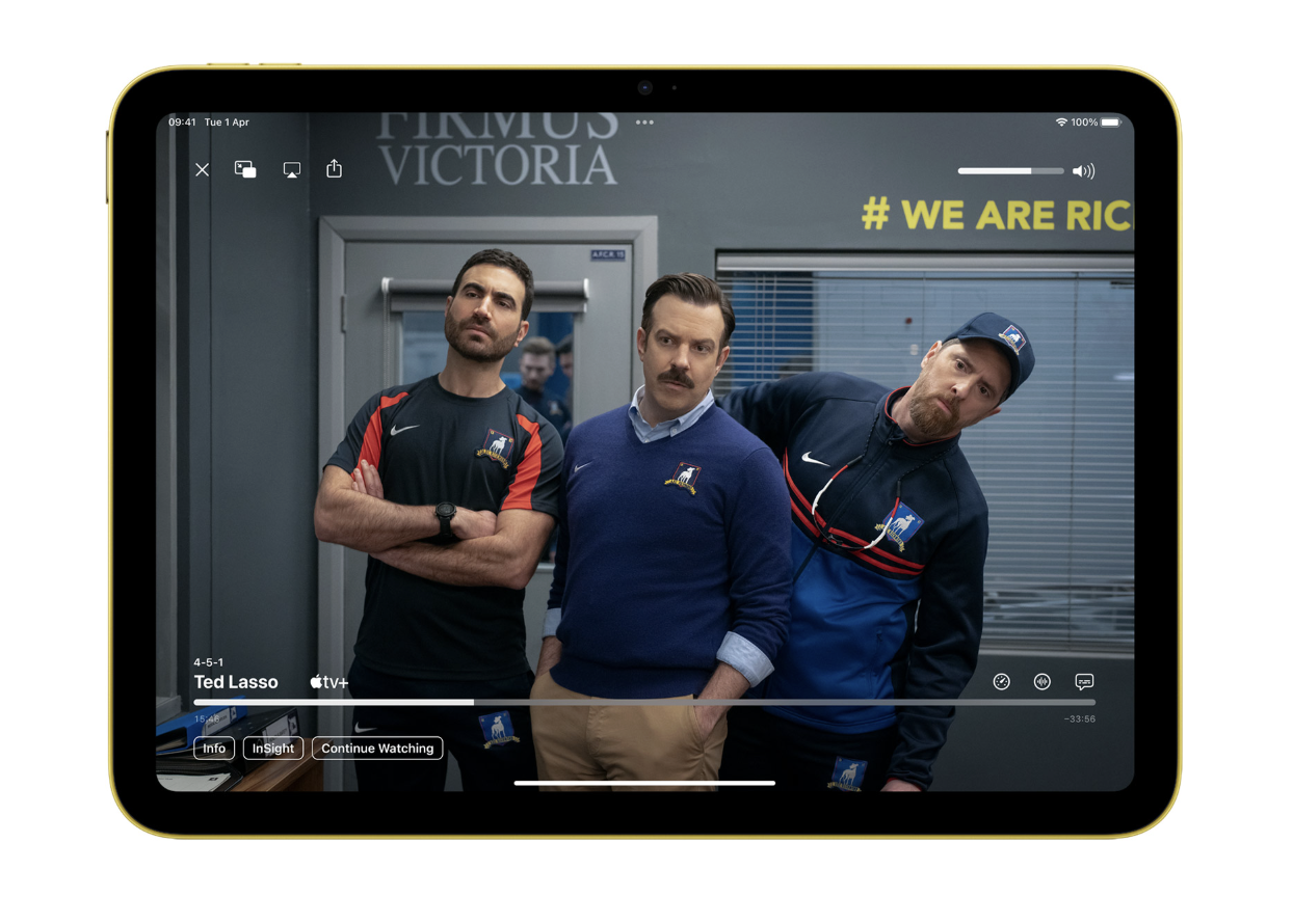 Basic iPad showing scene from Ted Lasso
