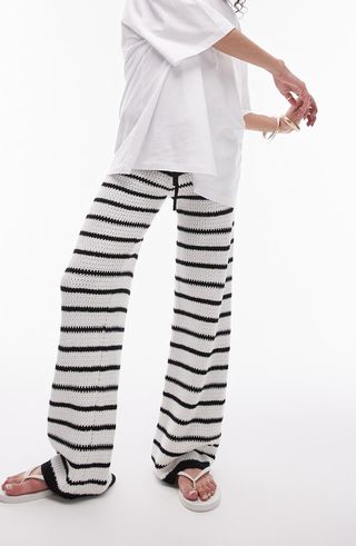 Stripe Open Stitch Knit Drawstring Pants