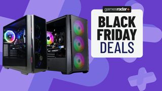 A purple background behind two gaming PCs, which sit next to a Black Friday Deals stamp