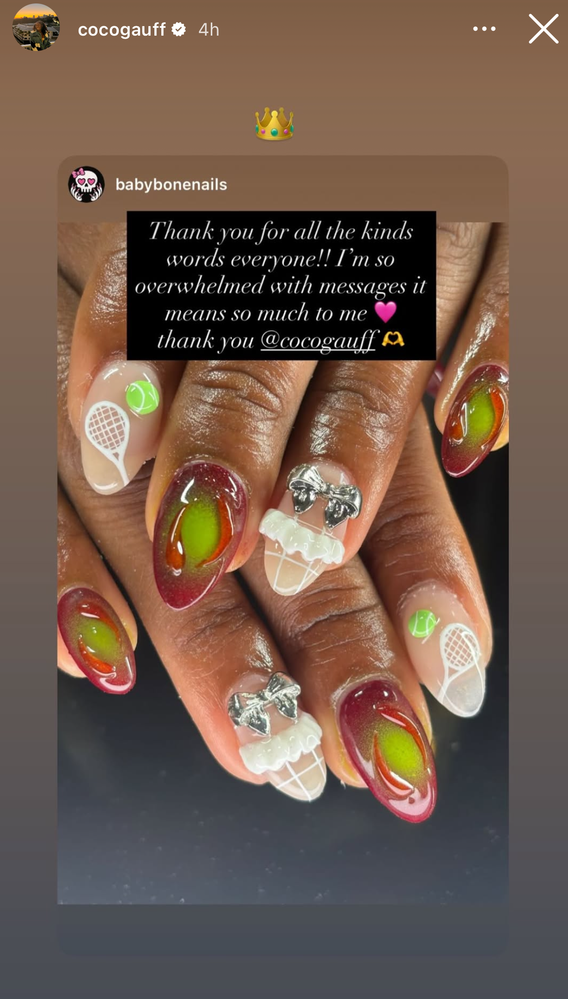 coco gauff&#039;s nails with tennis details
