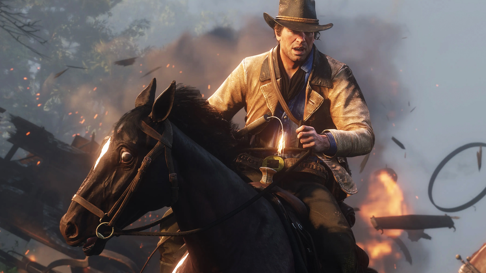 Arthur Morgan on horseback