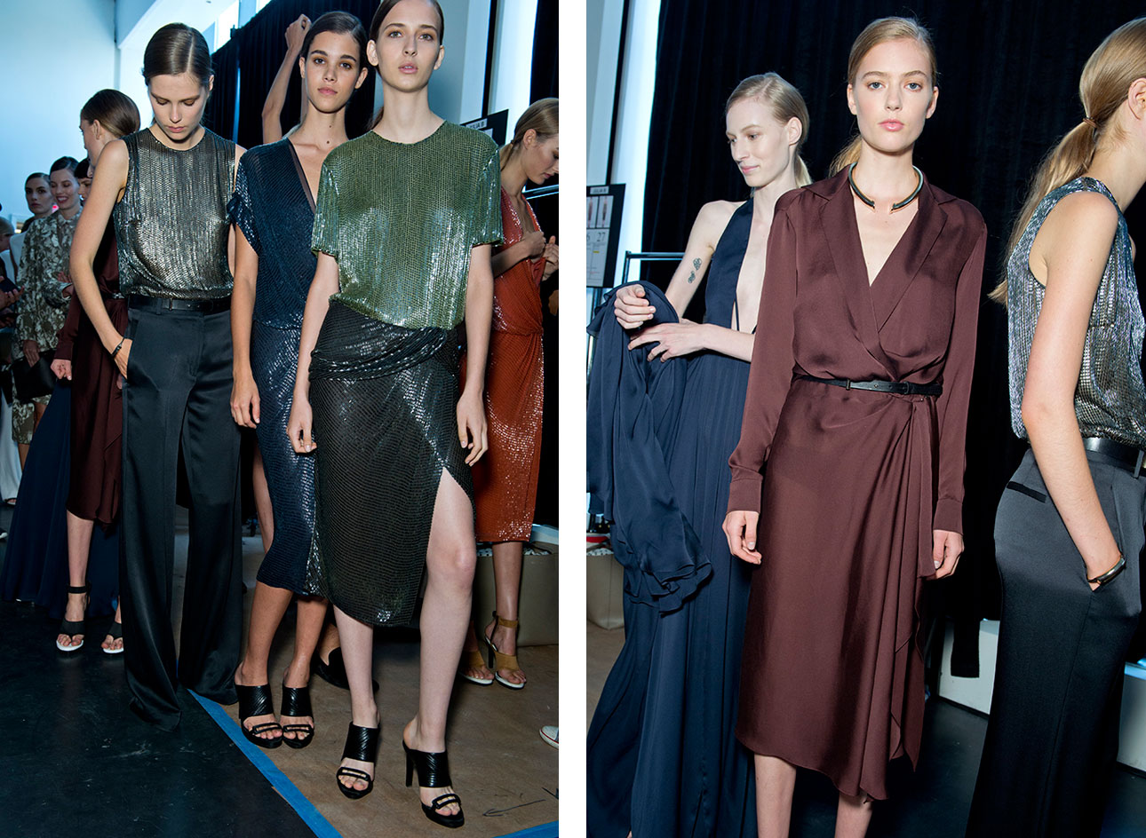 Wu chose to create his versions from sophisticated fabrics like suede, leather and silk canvas, for extra allure. Blue silk tweed mimicked the variegated look of denim