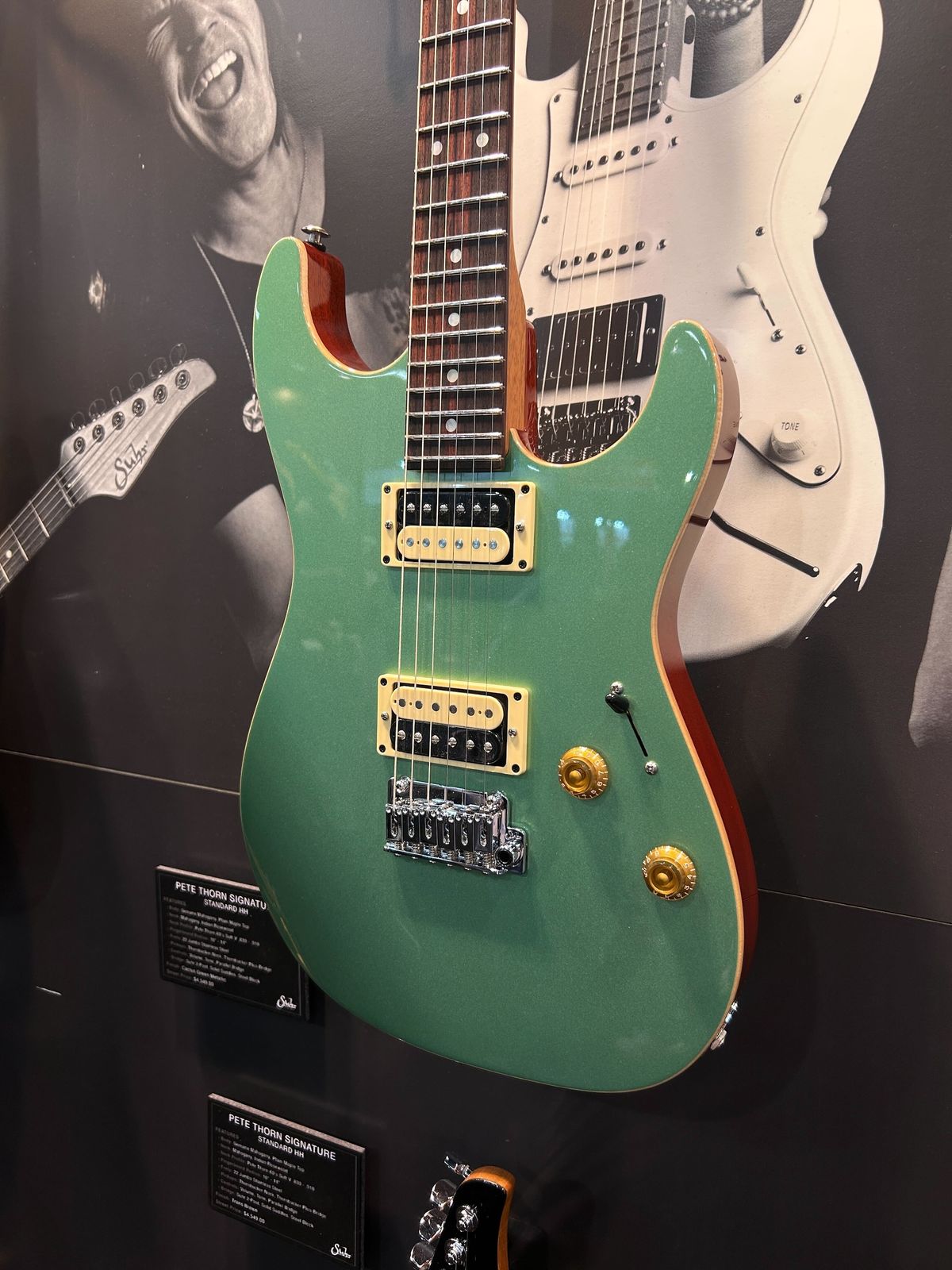 A Suhr guitar, on display at the 2026 NAMM show in Anaheim, California