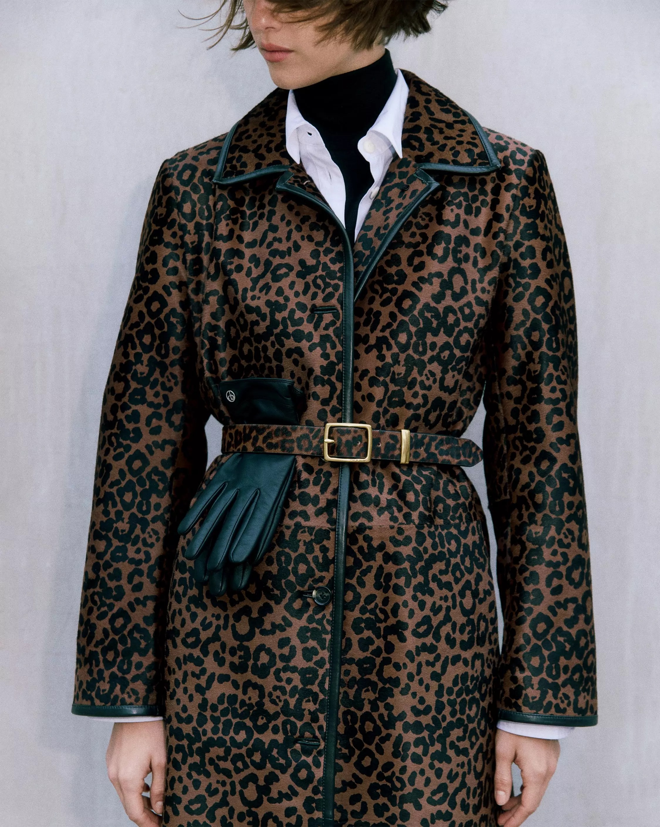 Belted Double-Breasted Leopard-Print Goat Hair Coat