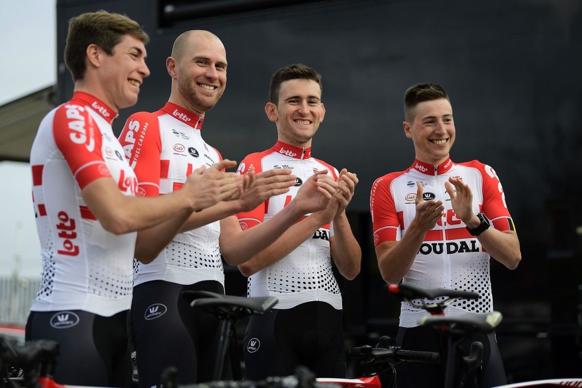 Jelle Wallays, Frederik Frison, Tiesj Benoot, and Jens Keukeleire