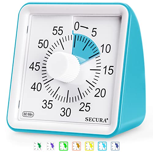 Secura 60-Minute Visual Timer, Classroom Timer, Countdown Timer for Kids and Adults, Time Management Tool for Teaching (blue & Blue)