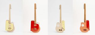 Sine guitars seen from front and back in yellow and red