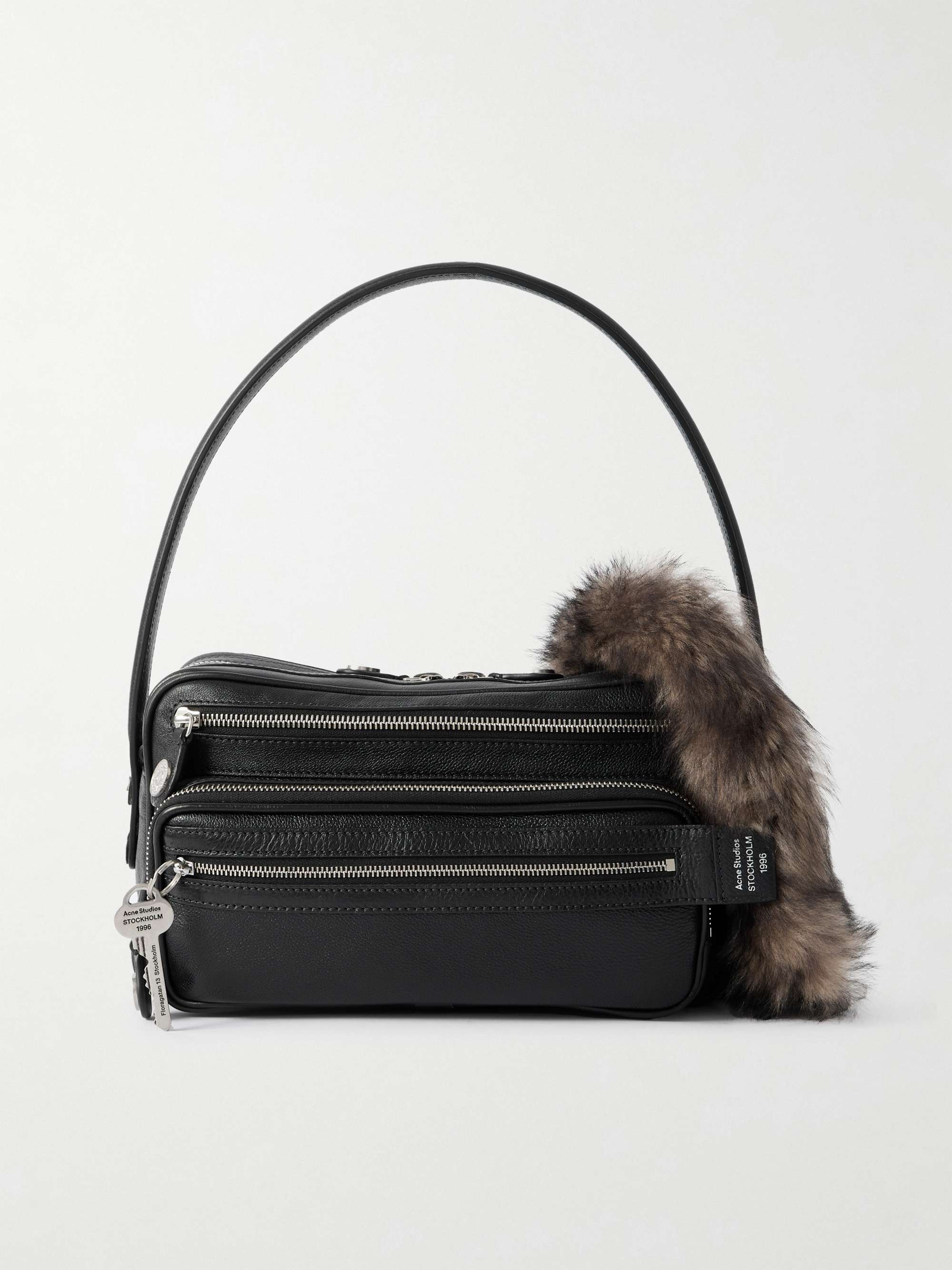 Small Shearling-Trimmed Leather Shoulder Bag