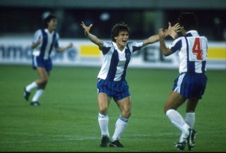 Porto players celebrate their win over Bayern Munich in the European Cup final in May 1987.