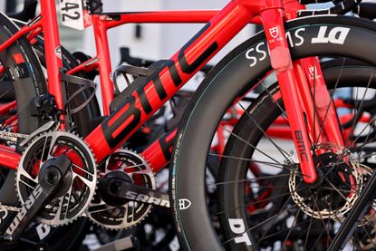 BMC bikes with a red frame