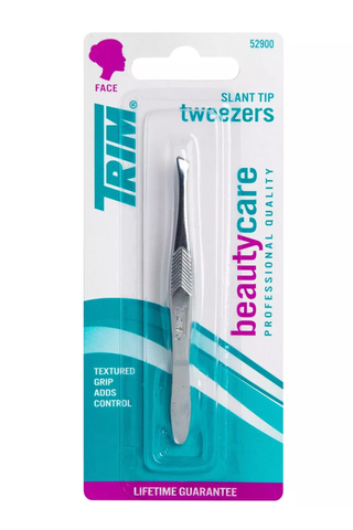 A silver Trim tweezer set against a white background.