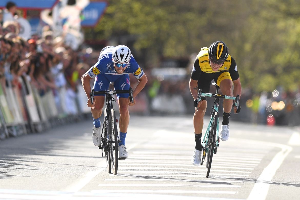 Julian Alaphilippe and Primoz Roglic charge to the line