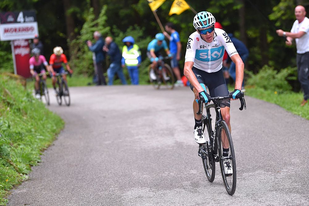 Chris Froome (Team Sky) attacks on the Monte Zoncolan