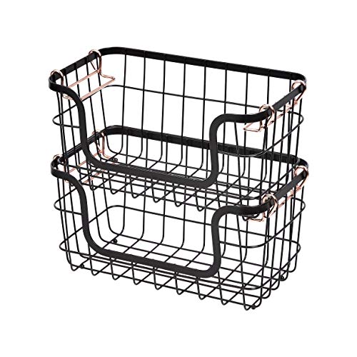 Amazon Basics Stackable Metal Storage Baskets for Kitchen or Bathroom, Rectangular, 2 Pack, 16.3 X 31 X 14.1 Cm, Black