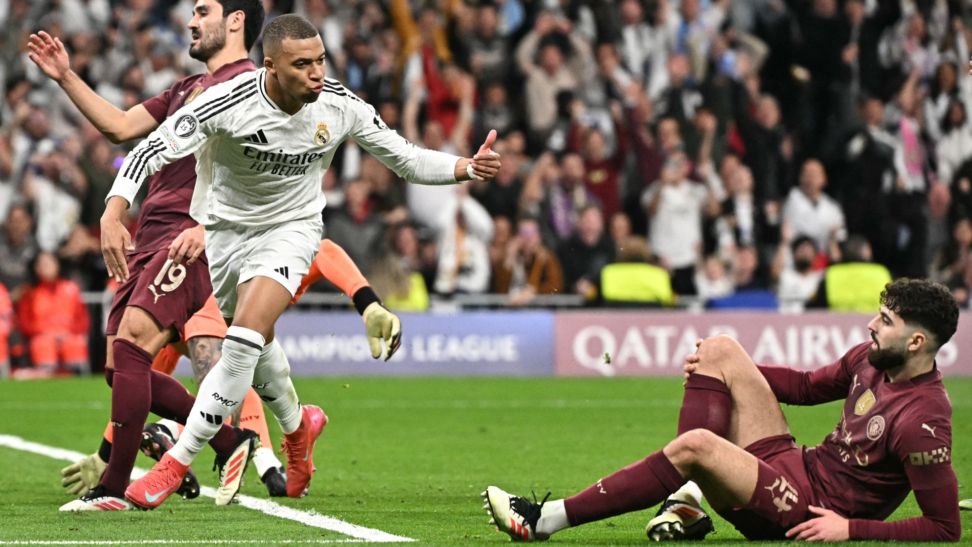 Kylian Mbappe mocks Josko Guardiol while celebrating a goal during a Real Madrid vs Man City game