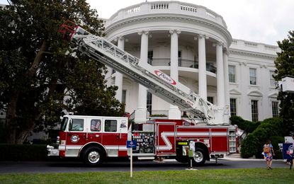 Fire truck on South Lawn of White House.