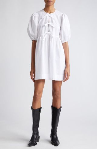 Bow Front Puff Sleeve Organic Cotton Dress