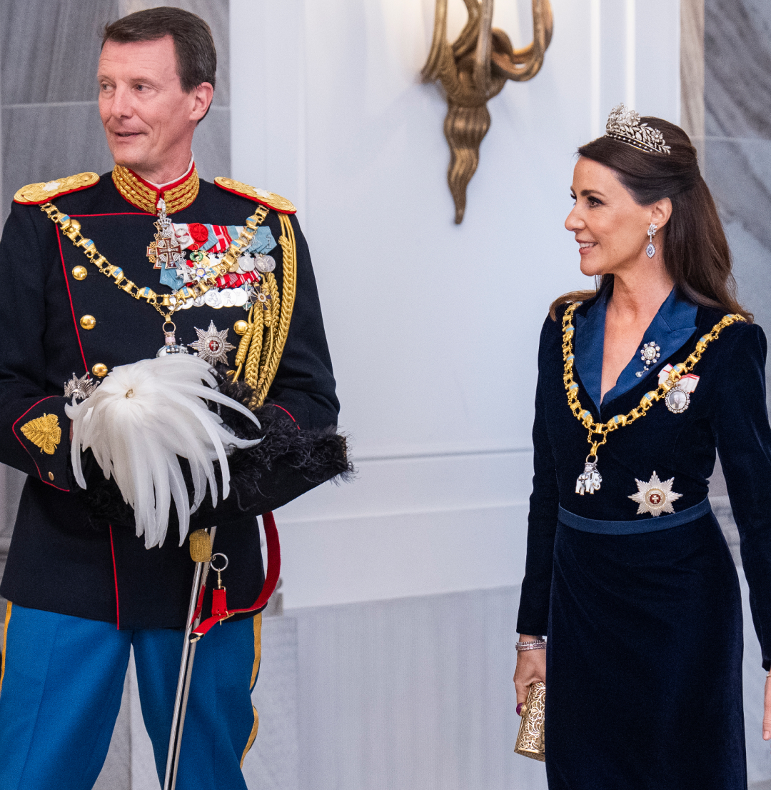 Princess Marie and Prince Joachim in an evening gown and military suit