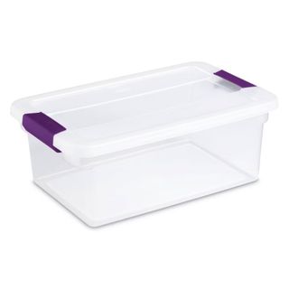 Target Sterilite clear view storage bin with purple clips