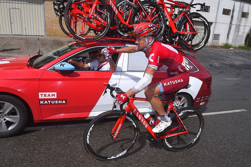 Sergey Lagutin at the Katusha team car.