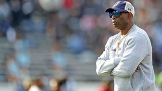 Deion Sanders as head coach of the Jackson State football team at the SWAC championship game