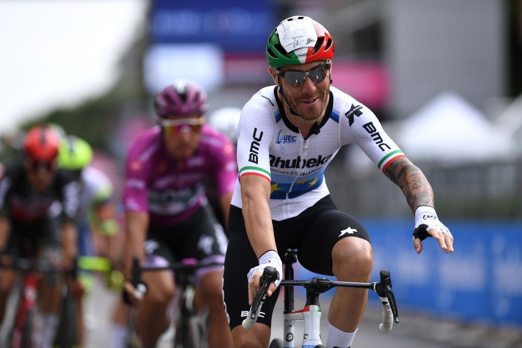 VERONA ITALY MAY 21 Giacomo Nizzolo of Italy and Team Qhubeka Assos celebrates at arrival during the 104th Giro dItalia 2021 Stage 13 a 198km stage from Ravenna to Verona girodiitalia Giro UCIworldtour on May 21 2021 in Verona Italy Photo by Tim de WaeleGetty Images