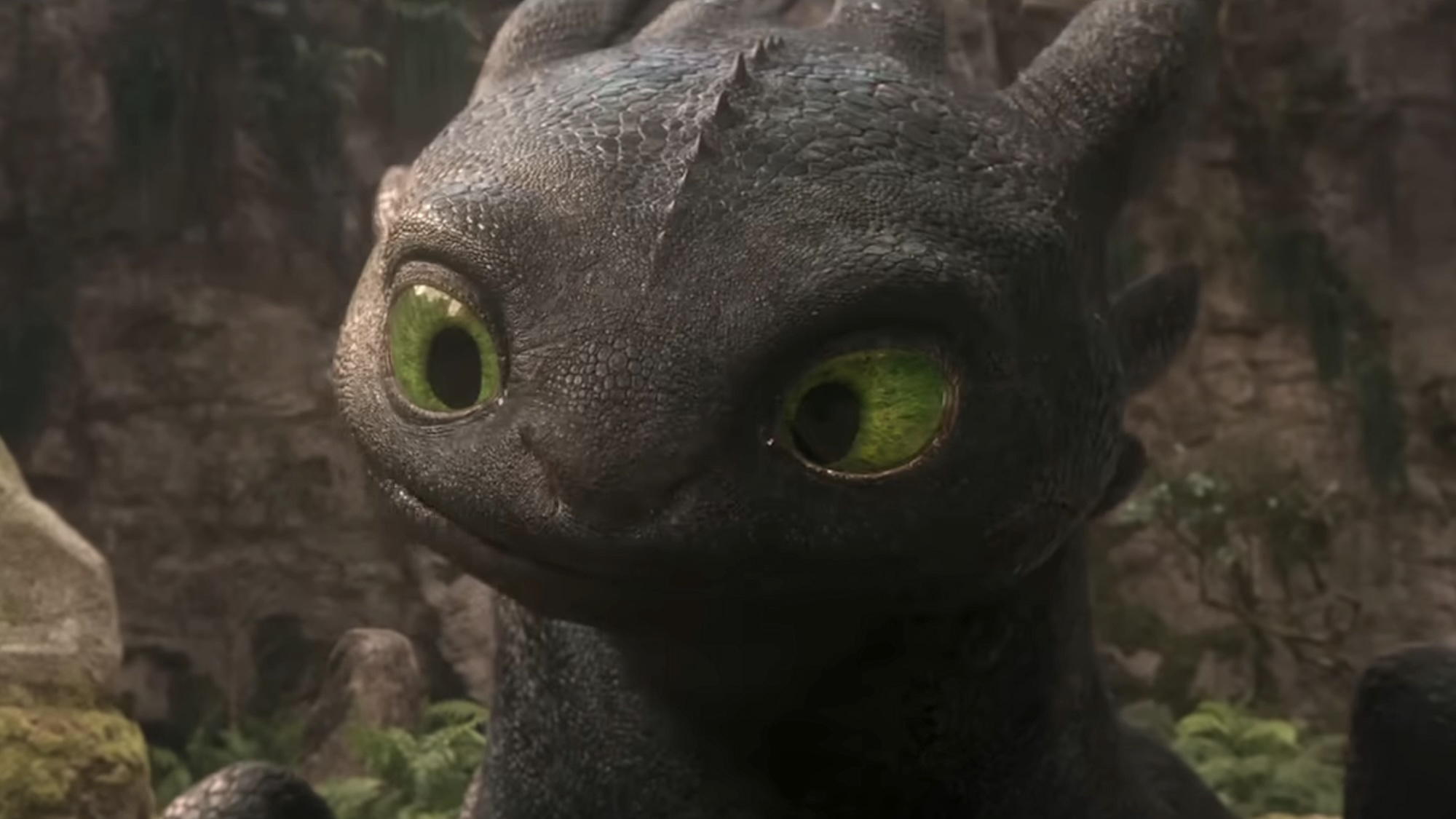 Close-up on Toothless' face in How to Train your Dragon live-action
