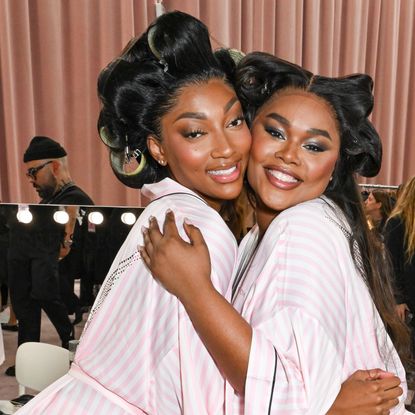 Angel Reese, Precious Lee at the 2025 Victoria's Secret Fashion Show held at Steiner Studios on October 15, 2025 in New York, New York.