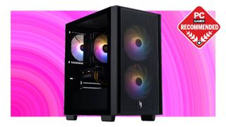 An Acer Nitro 60 gaming PC with RTX 5060 on a pink background