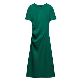 Green side ruched t-shirt dress