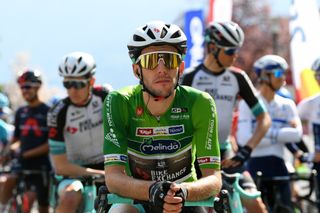 PIEVEDIBONO ITALY APRIL 22 Simon Yates of United Kingdom and Team BikeExchange green leader jersey on start during the 44th Tour of the Alps 2021 Stage 4 a 1686 to stage from Naturns to Valle del Chiese Pieve di Bono TourofTheAlps TouroftheAlps on April 22 2021 in Pieve di Bono Italy Photo by Tim de WaeleGetty Images
