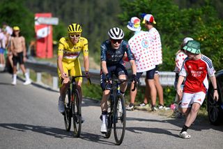 Tadej Pogačar and Jonas Vingegaard stick together on Stage 20 of the Tour de France 2024