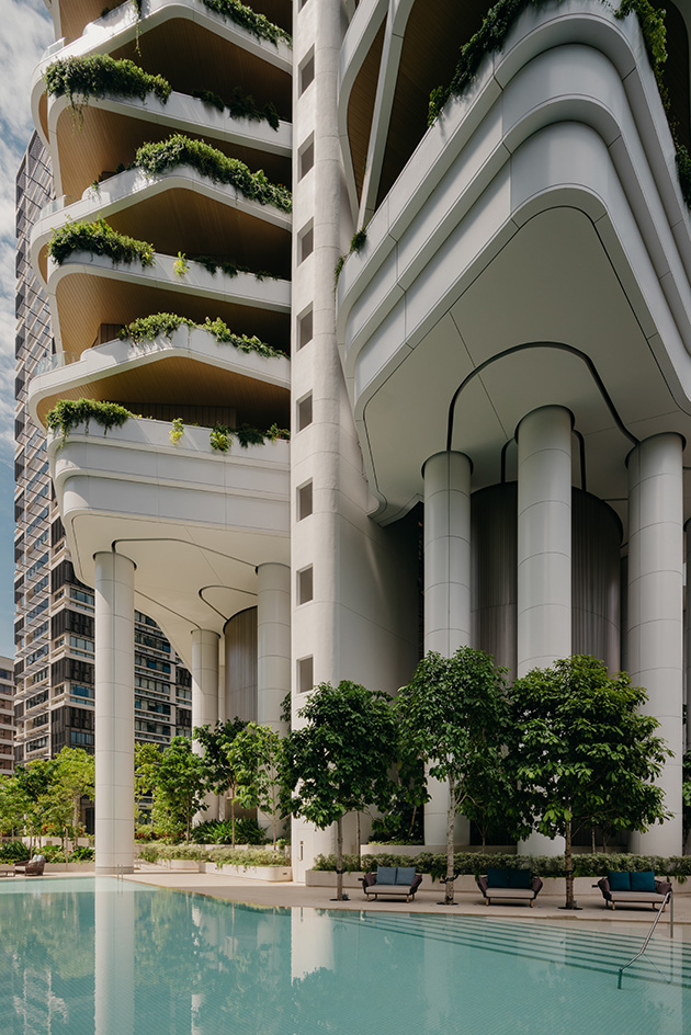 Park Nova, a tower with a vertical garden in Singapore, showing tropical greenery on balconies