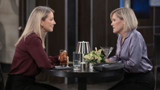 Cynthia Watros and Maura West as Nina and Ava talking in General Hospital