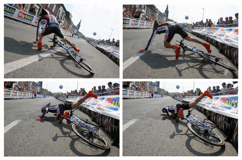 Vladimir Efimkin crashes in the opening stage of the 2006 Giro d'Italia