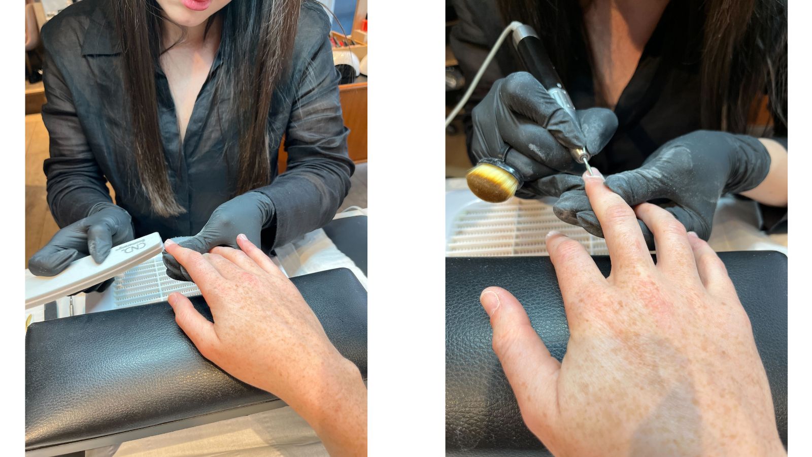 an image of our beauty writer having her nails filed during a Japanese manicure