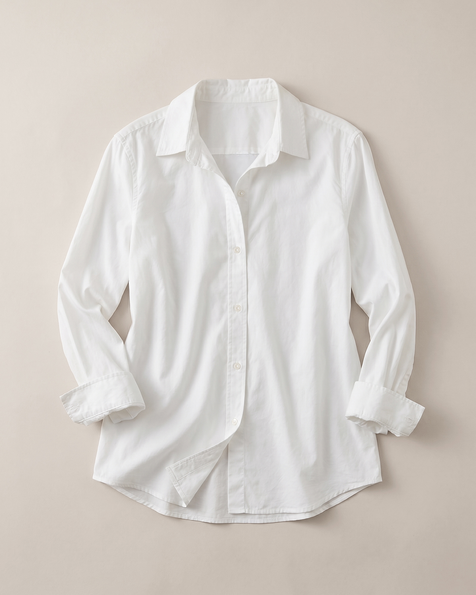 100% Organic Cotton Poplin Long Sleeve Shirt in Classic White