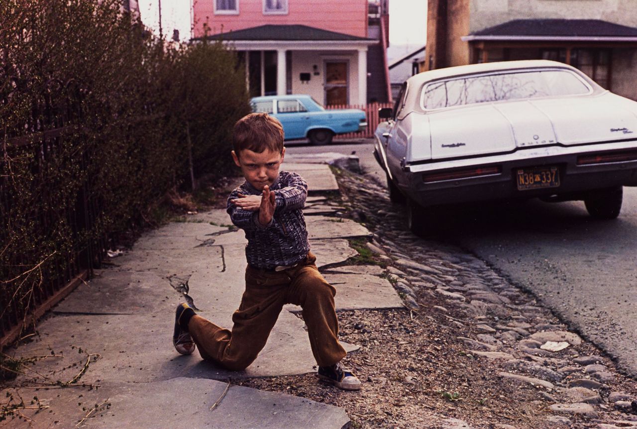 A boy playing Karate Stance