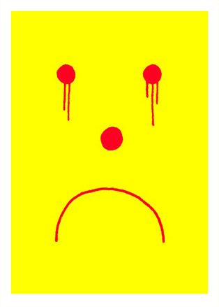 Red crying emoji face on yellow background