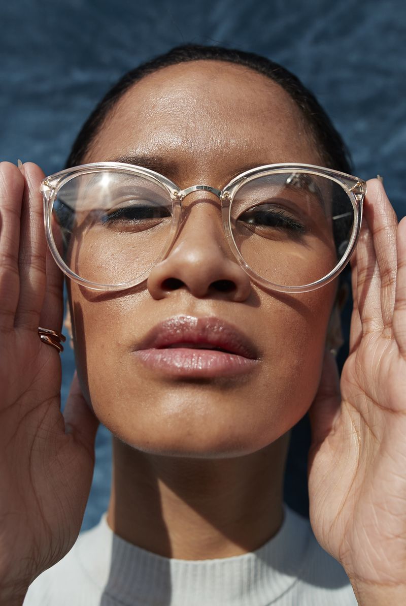 A woman wearing glasses