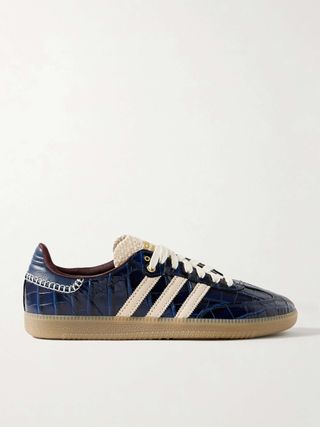 + Wales Bonner Samba Og Glossed Croc-Effect and Woven Leather Sneakers