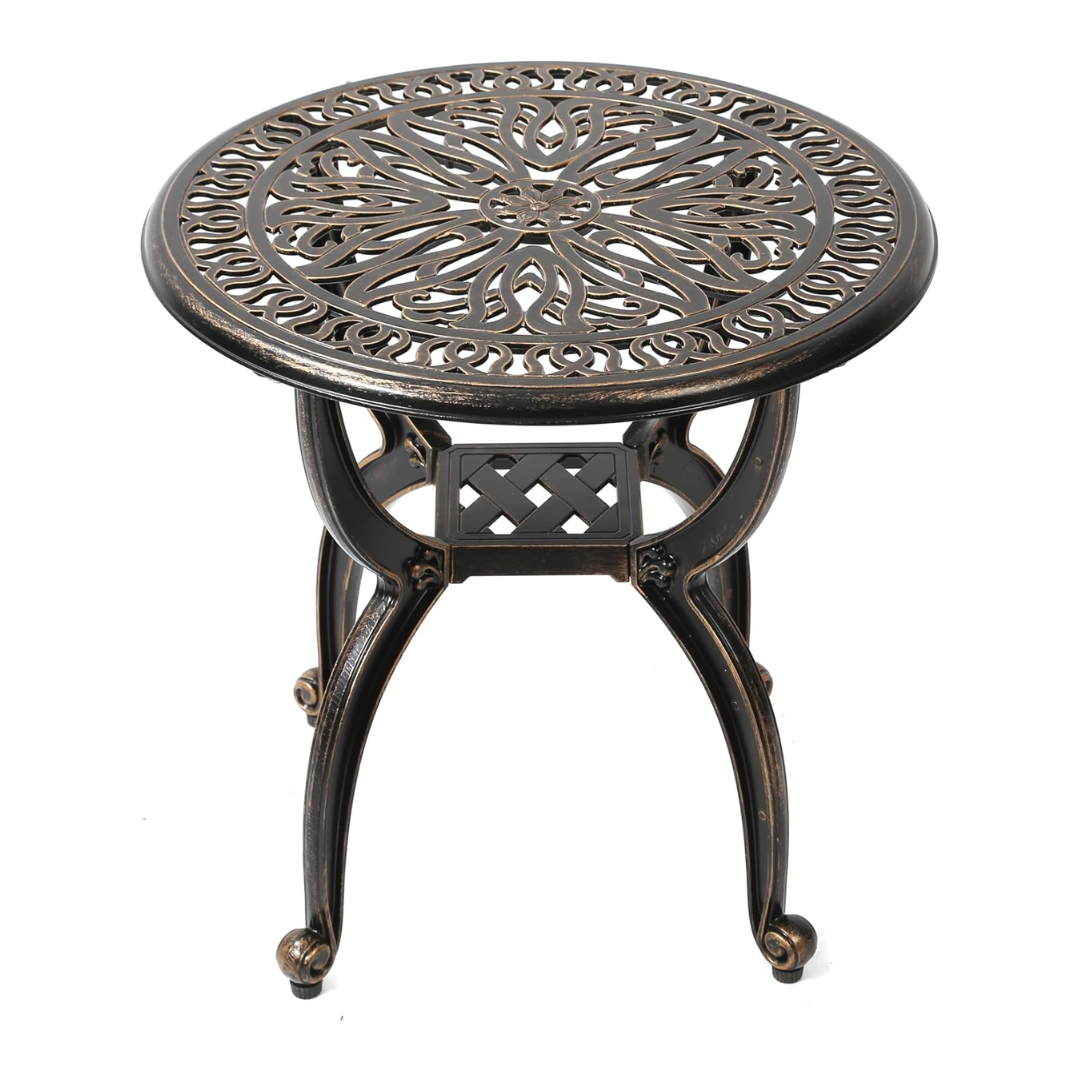 C/g Patio Casa C/g Cast Aluminum Side Table,decorative Outdoor End Table, Ornate Floral Pattern (round, Copper)