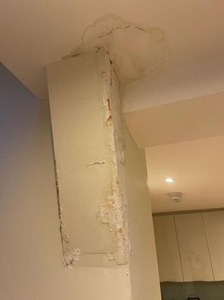 Damp area on a wall with the paint bubbling up